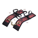 Luxury BDSM Leather Silky Lace Up Neck Posture Collar with Chain Leash Punk Bondage Fetish +Wrist & Ankle Cuffs