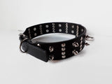 Gothic Black Leather Collar o Ring with Spikes