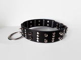 Gothic Black Leather Collar o Ring with Spikes