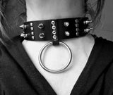 Gothic Black Leather Collar o Ring with Spikes