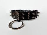 Gothic Black Leather Collar o Ring with Spikes