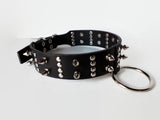Gothic Black Leather Collar o Ring with Spikes