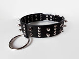 Gothic Black Leather Collar o Ring with Spikes