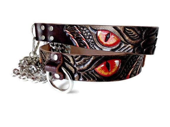 Red Eyes Slave Set Collar with Chain Leash