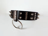 Gothic Black Leather Collar o Ring with Spikes