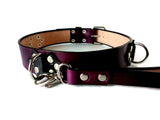 Purple leather Collar + Leash