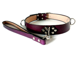 Purple leather Collar + Leash